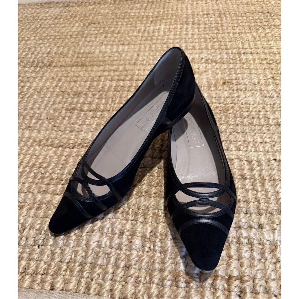 Saks Fifth Avenue Italian Suede Leather Flats Black Pointed Toe Women’s 7.5 B